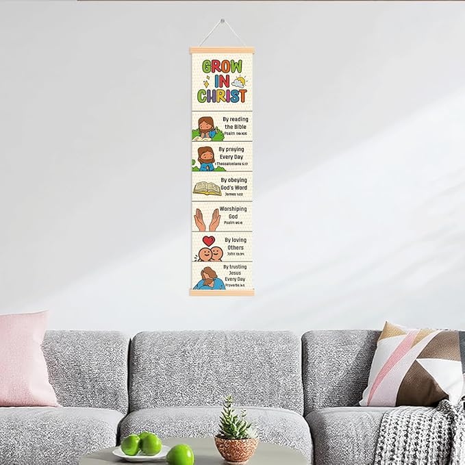 Christian Decor, Grow in Christ Poster, Bible Lesson Banner for Home Church Classroom Decoration, Inspirational Religious Gift, Family Hanging of Scripture and Words Decorations 13