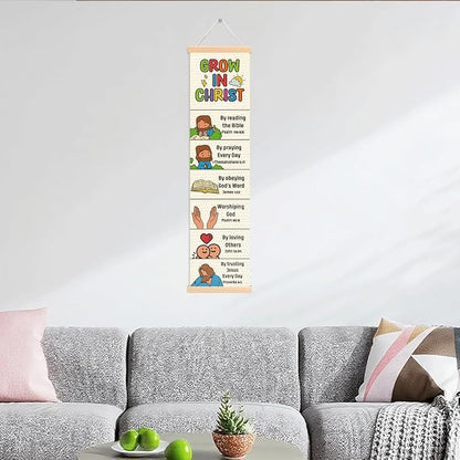 Christian Decor, Grow in Christ Poster, Bible Lesson Banner for Home Church Classroom Decoration, Inspirational Religious Gift, Family Hanging of Scripture and Words Decorations 13