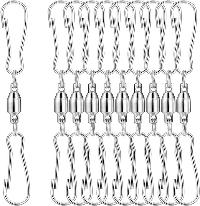 TecUnite 10 Pack Swivel Hooks Clips Smooth Spinning Dual Clip Hanging Windsock Wind Spinners Wind Chimes Crystal Twisters Party Supply