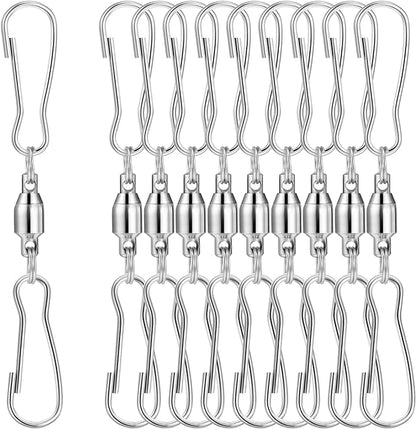 TecUnite 10 Pack Swivel Hooks Clips Smooth Spinning Dual Clip Hanging Windsock Wind Spinners Wind Chimes Crystal Twisters Party Supply