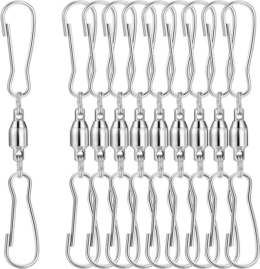 TecUnite 10 Pack Swivel Hooks Clips Smooth Spinning Dual Clip Hanging Windsock Wind Spinners Wind Chimes Crystal Twisters Party Supply