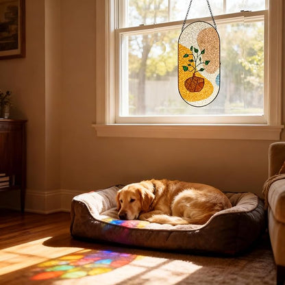 Stained Glass Window Hanging, Black Cat Sun Catcher for Wall Door Indoor Home Kitchen Living Room Office Meditation Decoration, Gifts for Women, Wife, Mom, Father, Mother's Day Birthday