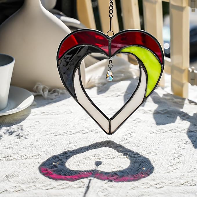 Heart Stained Glass Suncatchers for Windows Hangings,Heart Sun Catcher Decor Crystal Bead Ornaments,Home Decor,Birthday Gift for Men,Women,Father,Grandpa,Grandma