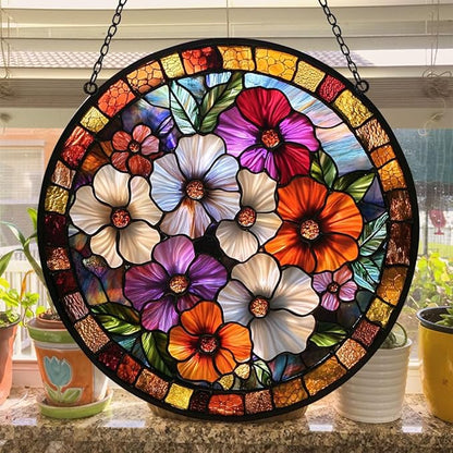 Colorful Poppies Acrylic Suncatcher Stained Glass Effect Window Car Hanging Christmas Ornament Indoor Outdoor Decor Garden Sun Catcher Panel for Floral Lover for Women Mom Grandma