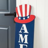 Glitzhome Patriotic 4th of July Independence Day Porch Sign Decor Memorial Day 42"H Americana Wooden "AMERICA" Porch Decor Hanging Sign Front Door Porch Standing Decorative Signs Plaques