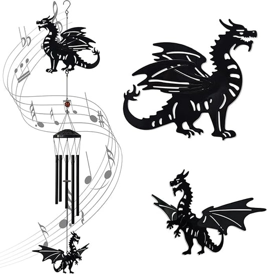 41" Adjustable Dragon Wings Wind Chimes for Outside Large Metal Wind Chime with Deep Tone,Black Matte Finish,Fantasy Outdoor,Indoor Decorative Windchimes,Unique Gift for Dragon Year & Fantasy Lovers