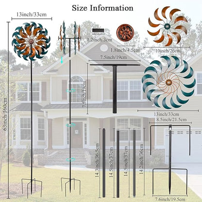 Stargarden Garden Wind Spinners, 13” W Kinetic Wind Sculptures & Spinners, 4 Layers Windmills Lawn Ornament Décor