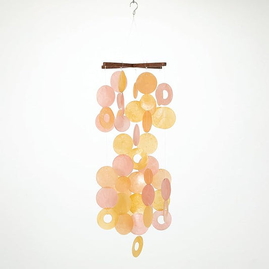 Woodstock Wind Chimes for Outside, Garden, Patio, Porch and Outdoor Decor (27'') Sunlit Bay Capiz Wind Chimes (C300)