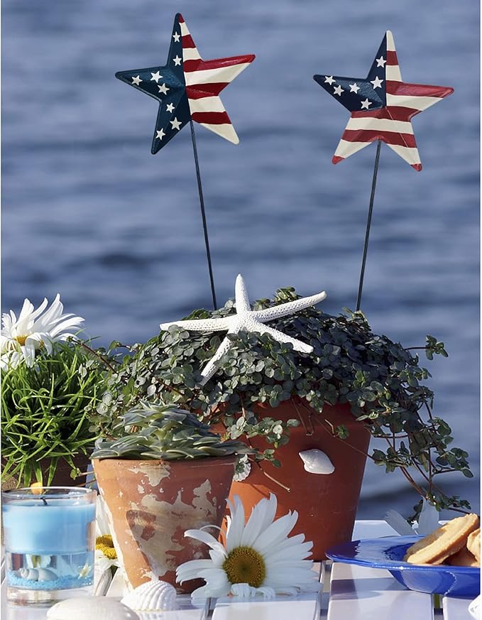 K KILIPES Metal Star Barn Yard Sign Garden Stake Decor for 4th of July, American Flag Patriotic Star Yard Stake Lawn Ornament Independence Day Memorial Day Outdoor Decorations (2, 12" H)