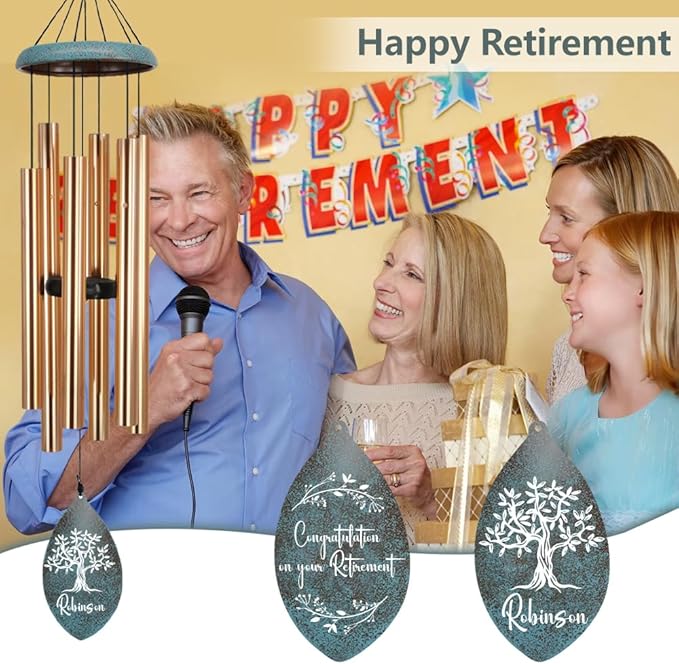 ASTARIN Personalized Happy Retirement Gift, Custom Name Retirement Wind Chimes for Women Men, 35" Large Deep Tone Wind Chime Retire Gifts for Co-Workers Boss Friends Parents(Produced in USA)