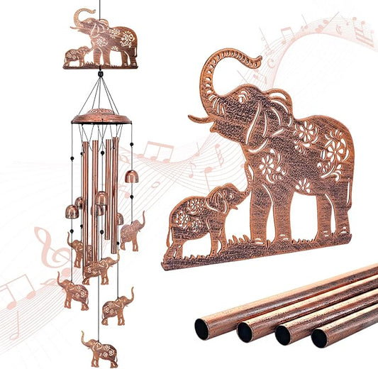 Elephant Wind Chimes Outdoor Elephant Gifts for Women Men Mom Dad Best Birthday Unique Gardening Gifts Metal WindChimes for Outside/Indoors, Lawn, Patio, Home, Yard Decor, Garden Decorations