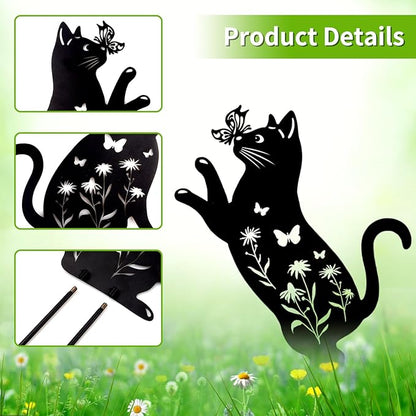 Cat Garden Decor for Outside, 2 Pack Metal Decorative Garden Stakes, Gift for Cat Lovers, Black Silhouette Statues Animal Stakes Decorations for Yard Art, Patio, Outdoor Decor, Lawn Ornaments