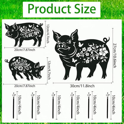 Rngmsi Pig Decorative Garden Stakes Gifts, 3PCS Metal Pig Garden Statues Decor for Outside, Black Silhouette Yard Lawn Outdoor Gifts for Women Men Pig Lovers