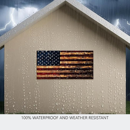 BackYardGamesUSA Rustic American Flag Wall Art Decor 24x48 – Patriotic Wood Wall Decor, All Weather Indoor Outdoor Wall Hanging for Living Room, Garage, Patio, Office