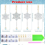 4 Pcs 5D 9.7x3 inch Christmas Diamond Painting Kits DIY Point Drill Diamond Painting Wind Crystal Wind Chimes Double Snowflake Ornaments with Crystal Pendant for Home Garden Hanging Decor(White)