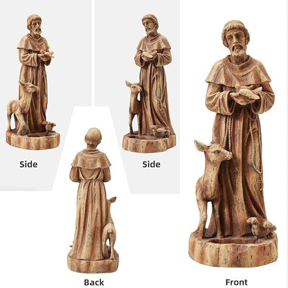 YOLENY St Francis of Assisi Statue Outdoor with Bird Feeder, 25" H Saint Francis Garden Statue All-Weather, Religious Sculpture Decor for Patio Lawns