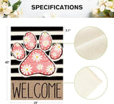AVOIN colorlife Pink Paw Print Spring House Flag 28x40 Inch Double Sided Outside, Daisy Floral Welcome Stripes Yard Outdoor Flag