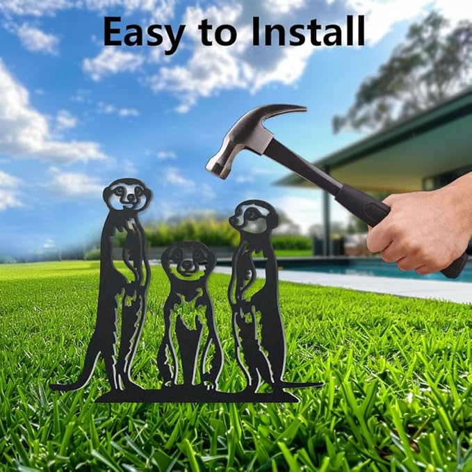 WADORN Charming Meerkat Metal Decorative Garden Stakes, Funny Meerkat Metal Outdoor Statues Meerkat Garden Animal Statue Ornament Gifts Funny Animal Outdoor Decor for Garden Backyard Patio Walkways