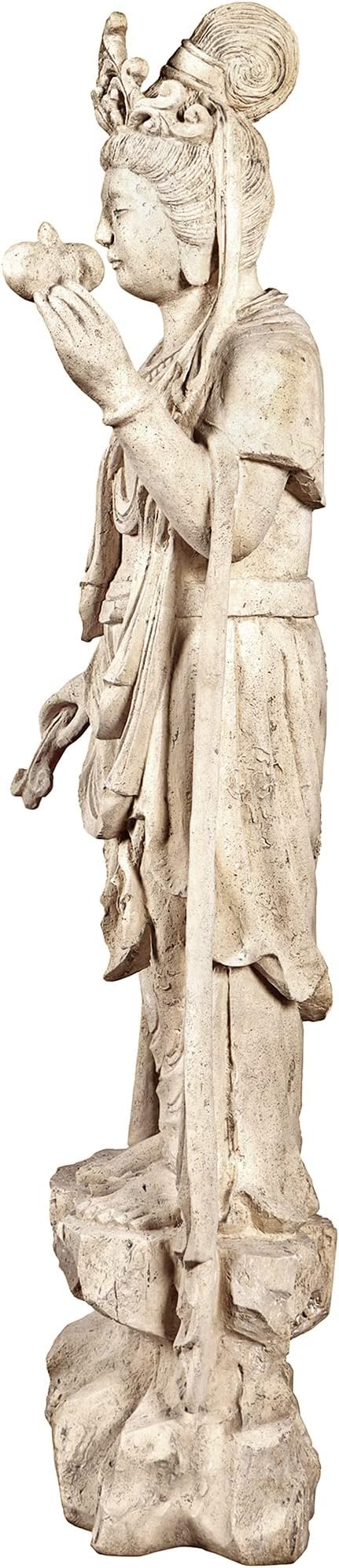 Design Toscano Guan-Yin Patroness of Compassion Asian Decor Outdoor Garden Statue, 54 inches Tall, Fiberglass Cast Stone Resin, Limestone Finish