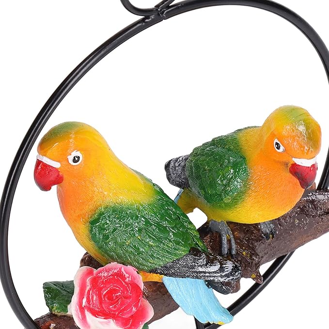 Hanging Parrot Sculpture, Hanging Garden Statue with Iron Ring, Hand Painted 3D Bird Decor for Patio Lawn Courtyard and Sunroom, Weather Resin Parrot Model