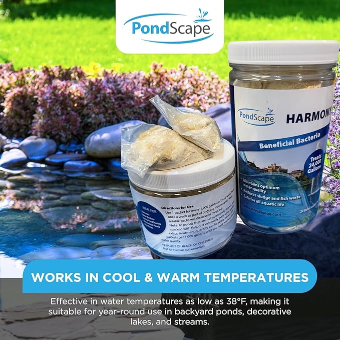 PONDSCAPE Harmony Beneficial Bacteria – Natural Clarifier Packets for Ponds, Waterfalls & Fountains – Supports Visual Clarity & Healthy Water Balance – 24 Packets