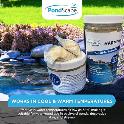 PONDSCAPE Harmony Beneficial Bacteria – Natural Clarifier Packets for Ponds, Waterfalls & Fountains – Supports Visual Clarity & Healthy Water Balance – 24 Packets