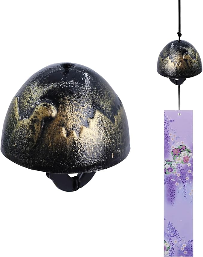 Japanese Wind Chime Cast-Iron Outdoor Ornament for Garden & Patio, Hanging Metal Wind-Bell Decoration Gift, Blessing Pendant Windchimes & PVC Wind-Catcher, Tateyama & Thunderbird - Bronze