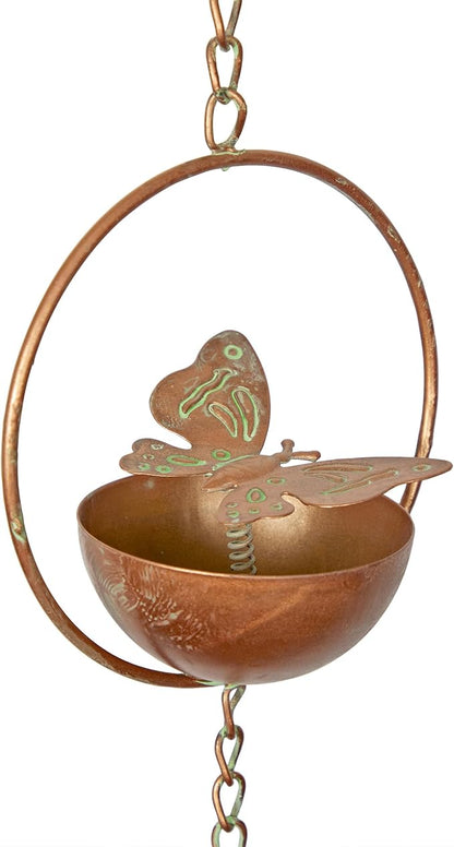 Alpine Corporation QES142HH Metal Hanging Butterfly with Spring Chain Rain Catcher, Décor for Garden, Patio, & Lawn, 73" H