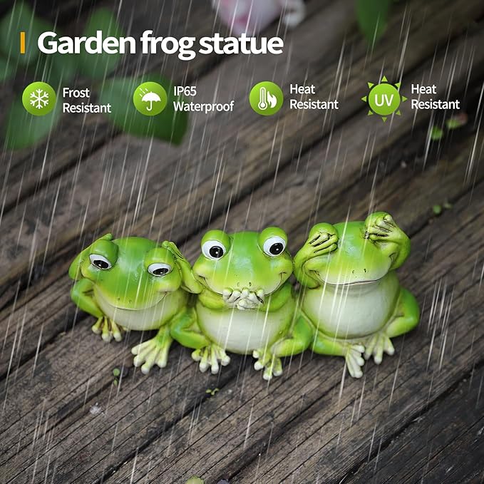 3 Frog Figurines - 7.9 Inch Funny Resin Frogs, Hear No Evil See No Evil Speak No Evil Statue, Whimsical Indoor/Outdoor Decor for Garden, Desk & Yard