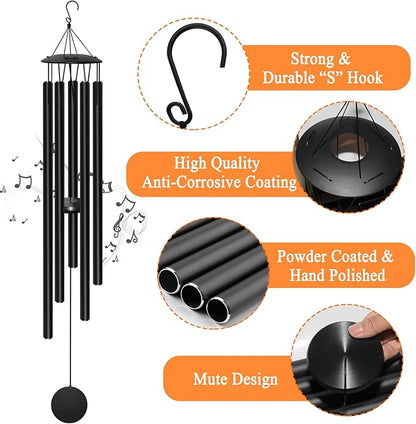 65" Extra Large Wind Chimes for Outside Deep Tone,Big WindChimes for Outdoor Porch Garden Patio Balcony Decor, Deep Tone Wind Chimes (Black)