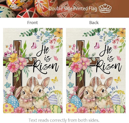 CROWNED BEAUTY Easter House Flag Cross Bunny 28x40 Inch Double Sided Large Holiday Welcome Decoration for Outside Yard