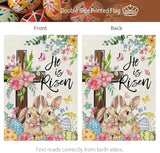 CROWNED BEAUTY Easter Garden Flag He is Risen Cross Bunnies 12x18 Inch Double Sided Floral Holiday Decoration for Outdoor Lawn Yard