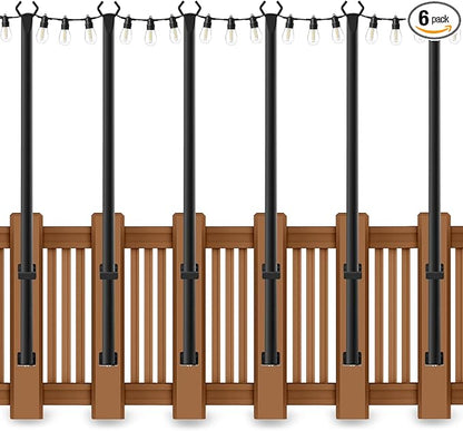 AHRLHR 5 Ft String Light Poles 6 Pack, String Light Poles for Outside with Fixing Clips,Hanging Light Poles for Deck Fence Garden Backyard Wall Bistro,Metal Poles for Outdoor String Lights