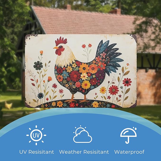 Funny Tin Signs Chicken Coop Decor Outdoor Vintage Rooster Gifts Yard-signs Decorative Signage For Farm and Garden 8×12 inches (J)