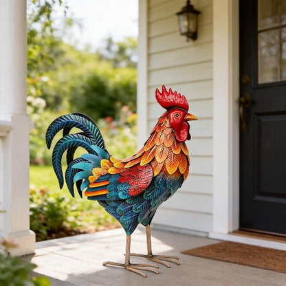 Shorayn Metal Rooster Statues Outdoor Garden Decor Metal Chicken Sculptures & Statues Chicken Ornaments Yard Art for Backyard Patio Lawn Decorations