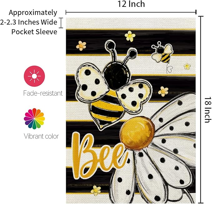 CROWNED BEAUTY Spring Summer Garden Flag Daisy Bee 12x18 Inch Double Sided Small Floral Seasonal Holiday Decoration for Outdoor Lawn Yard
