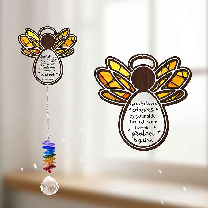 2 Layered Ornament Suncatcher - Guardian Angel Ornament - Unique Keepsake - Sympathy Presents - Rainbow Remembrance - Mother's Day Father's Day Birthday Gifts for Women, Men