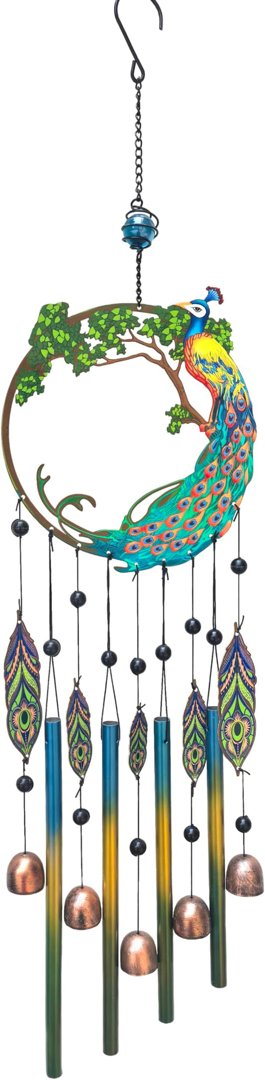 Peacock Dream Catchers Windchimes with Copper Bells 28" Peacock Wind Chimes for Zen Atmosphere Outdoor Garden Decor Unique Peacock Gift Home Decor