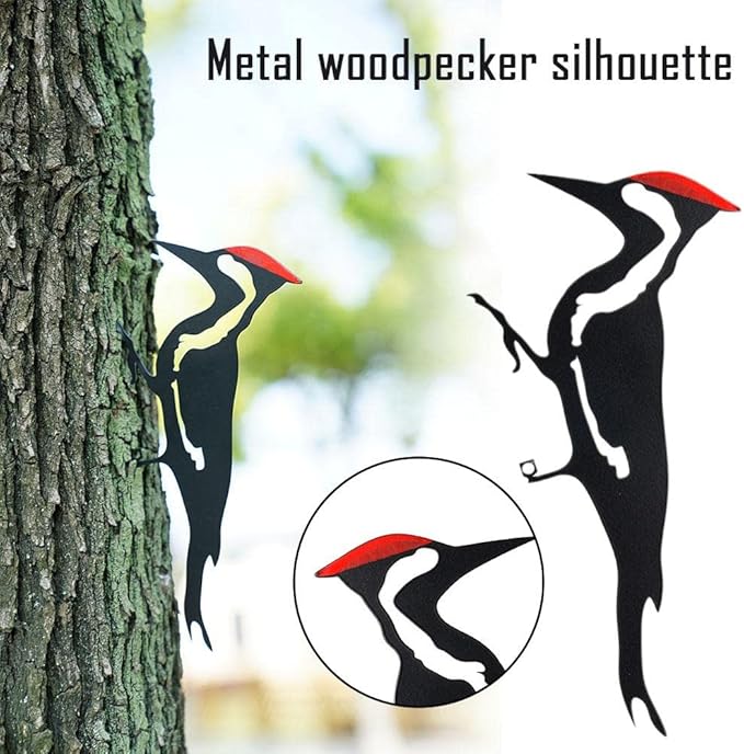 Woodpecker Silhouette for Tree, Metal Bird Yard Art Decor, Weatherproof Outdoor Garden Statue, Bird Ornament for Patio, Lawn, Backyard