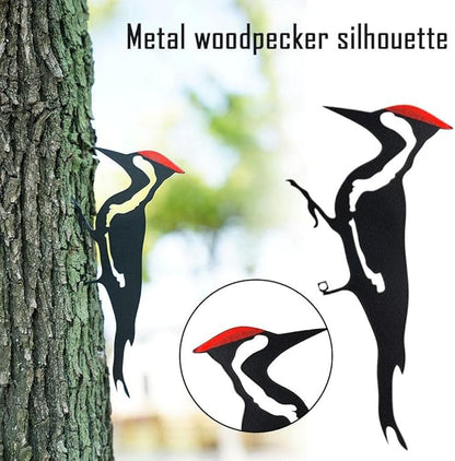 Woodpecker Silhouette for Tree, Metal Bird Yard Art Decor, Weatherproof Outdoor Garden Statue, Bird Ornament for Patio, Lawn, Backyard