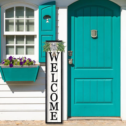 flowtorely Outdoor Welcome Sign for Front Porch Standing 45"×9" Tall Wood Frame Vertical Leaner farmhouse Outside Rustic Large Welcome Sign for Front Door Home Decorations (Black)
