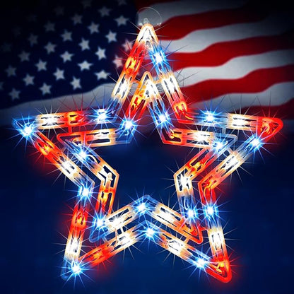 LAMPHOME 14" Lighted Red, White and Blue Patriotic Star Window Silhouette Decoration for Indoor & Outdoor Celebrations