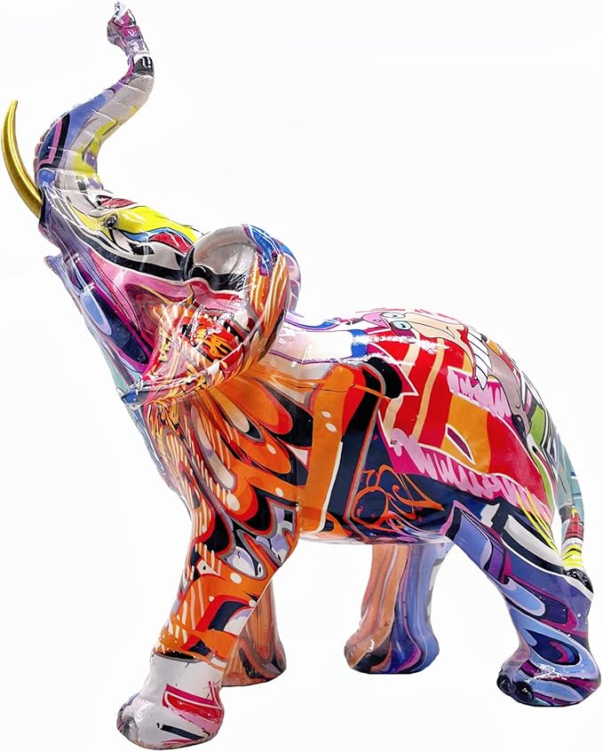Colorful Elephant Statue Sculpture Frgurine Gift for Home Office Living Room Desktop Decoration Garden Figurines Outdoor Decor Frgurines (Large)