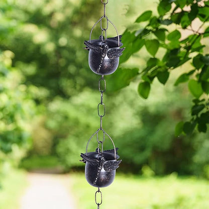 TZSSP Rain Chain, Iron Rain Chains-12 Cups,8FT Gutter Rain Chain,Adjustable Rain Catcher Chain for Outdoor Garden Decor,Replacement Downspout for Gutters,Dragonfly