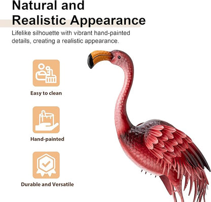 Glitzhome Metal Standing Flamingo Garden Statue with Stakes Outdoor Decorative Sign, 38.5" H