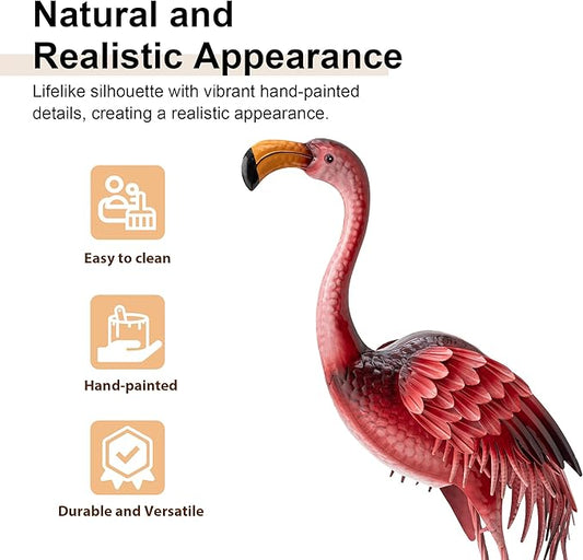 Glitzhome Metal Standing Flamingo Garden Statue with Stakes Outdoor Decorative Sign, 38.5" H