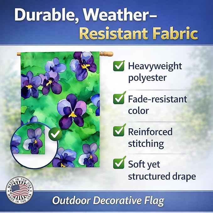 Caroline's Treasures Wisconsin Wood Violets in Watercolor House Flag Large Porch Sleeve Pole Decorative Outside Yard Banner Artwork Wall Hanging, Polyester, House Size, Multicolor