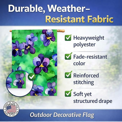 Caroline's Treasures Wisconsin Wood Violets in Watercolor House Flag Large Porch Sleeve Pole Decorative Outside Yard Banner Artwork Wall Hanging, Polyester, House Size, Multicolor