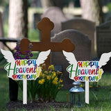 AceOrbit 2 Pcs 13.8 X 7.9 Inches Large Happy Birthday in Heaven Decorations Cemetery Decorations for Grave Metal Memorial Remembrance Stake, Grave Markers for Human Cemetery Yard Site Outdoor (White)
