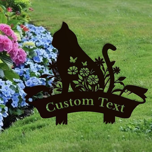 Personalized Metal Custom Garden Sculptures Statues, Yard Art,Shed, Flowerbed Decoration, Outdoor Decor, Animal Stake Pack, Cat Kitty Rabbit Bunny Dog Puppy Flower Metal Signs (Cat B)
